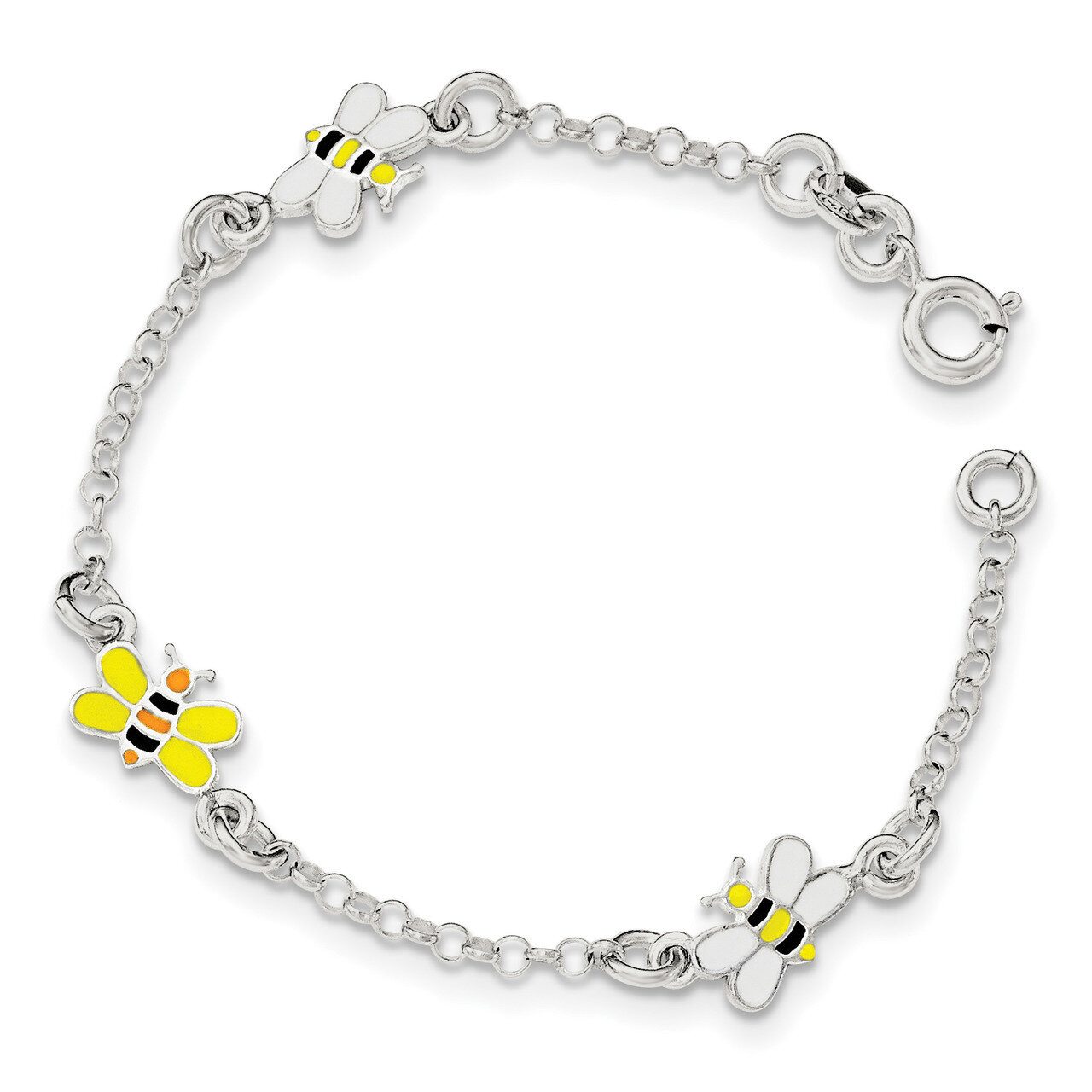 Children&#39;s Enameled Bee Bracelet 6 Inch Sterling Silver Polished QG4085-6, MPN: QG4085-6, 191101111…