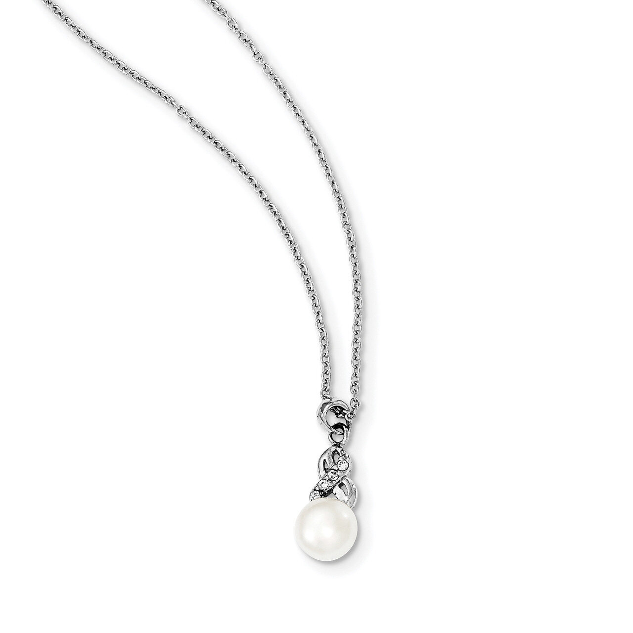 6-7mm White Cultured Freshwater Pearl CZ Diamond Pendant Sterling Silver Rhodium-plated QG4141-17