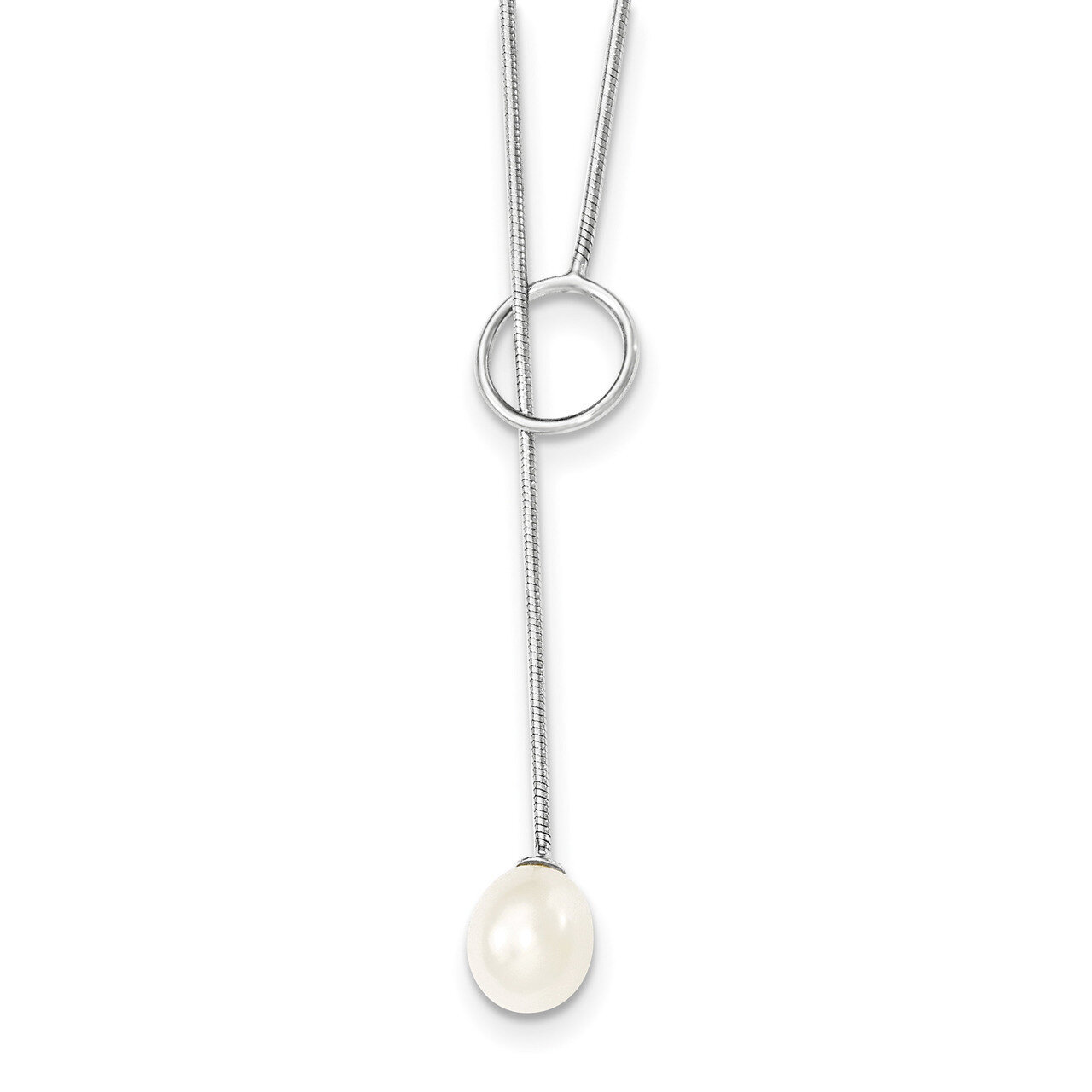 7-8mm White Cultured Freshwater Pearl Toggle Necklace 19.5 Inch Sterling Silver Rhodium-plated QG4145-19.5