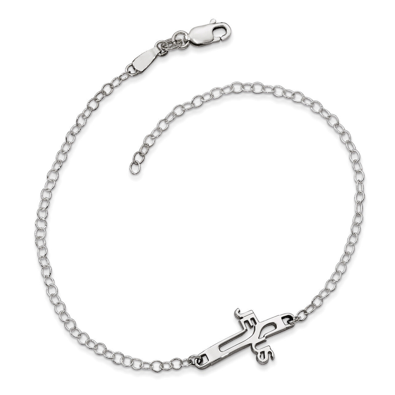 Jesus Cross Anklet Sterling Silver Rhodium-plated QG4151-9.5, MPN: QG4151-9.5, 886774561646