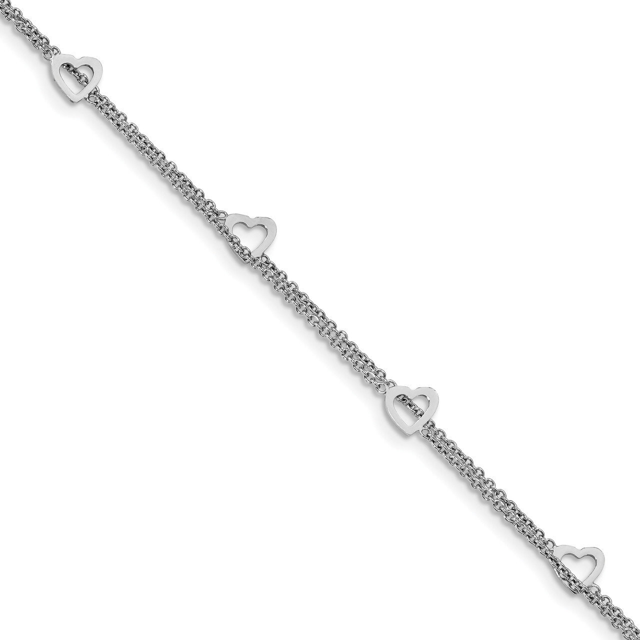 2-Strand with 1 inch Extender Heart Anklet Sterling Silver Rhodium-plated QG4185-9