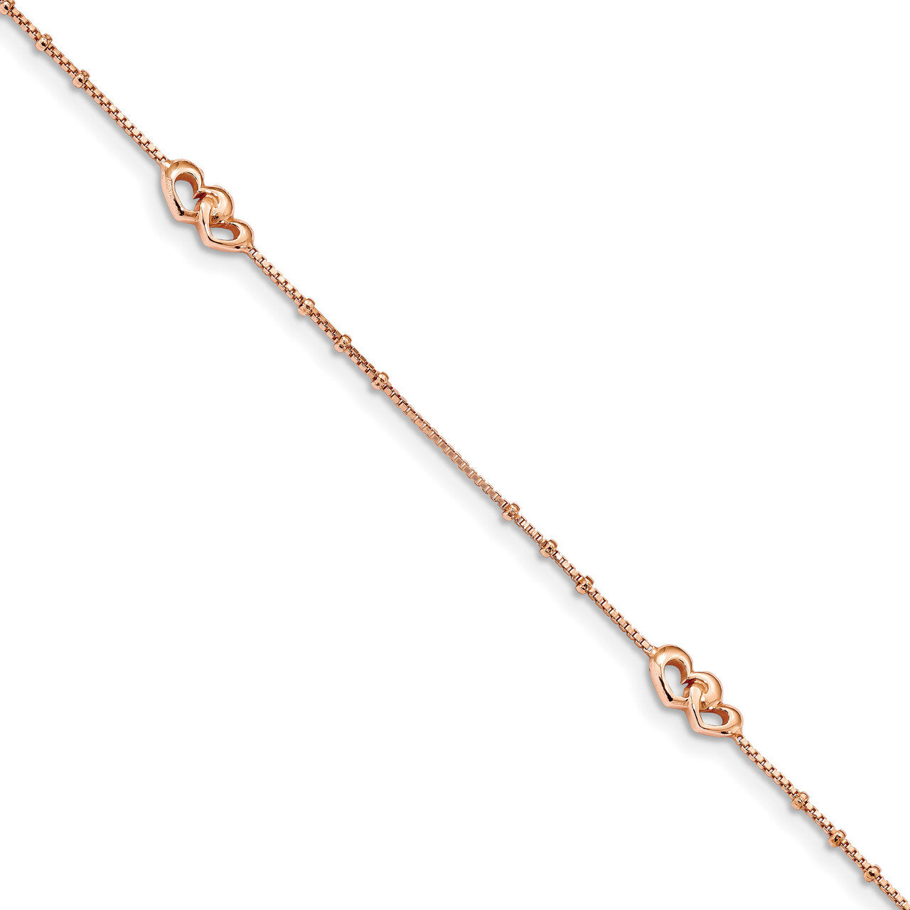 Rose-tone Polished Hearts with 1 inch Extender Anklet Sterling Silver QG4190-9, MPN: QG4190-9, 8867…