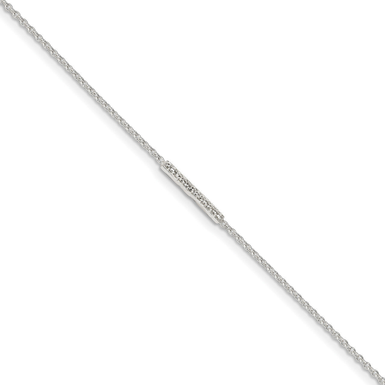 CZ Diamond Bar with 1 inch Extender Anklet Sterling Silver Polished QG4191-9, MPN: QG4191-9, 196904…