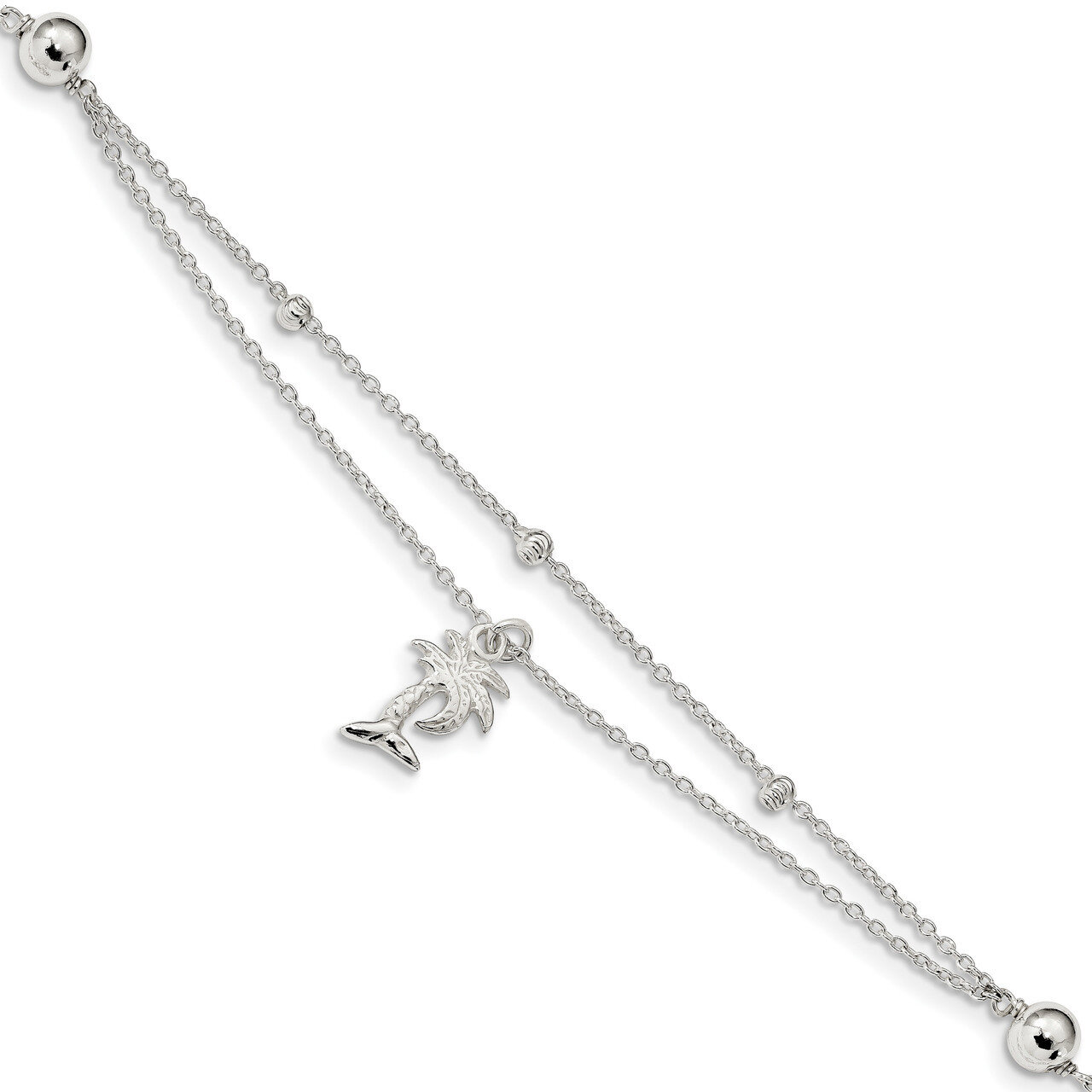2-Strand Palm Tree with 1 inch Extender Anklet Sterling Silver Polished QG4194-9, MPN: QG4194-9, 88…