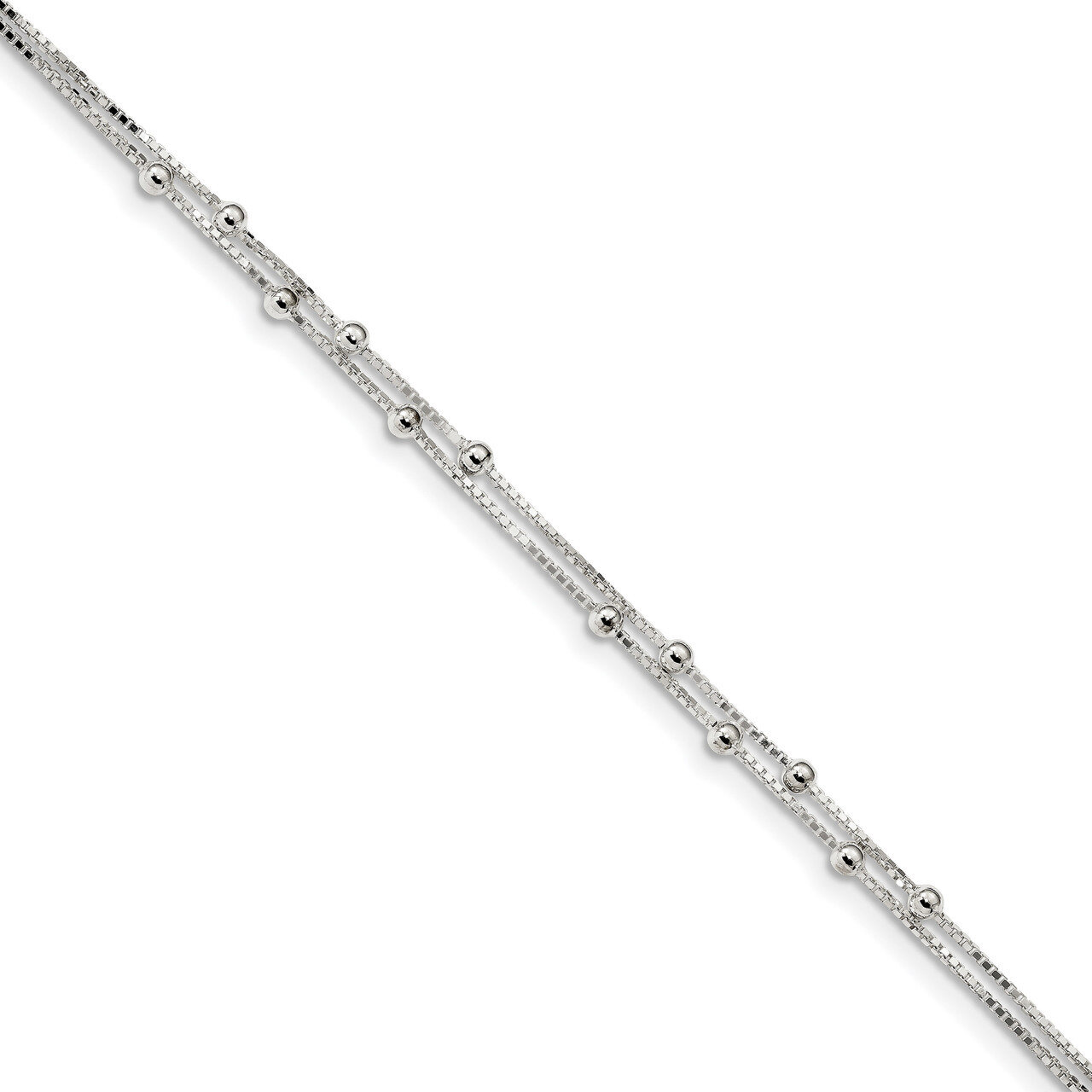 Beaded 2-strand with 1 inch Extender Anklet Sterling Silver Polished QG4196-9, MPN: QG4196-9, 88677…
