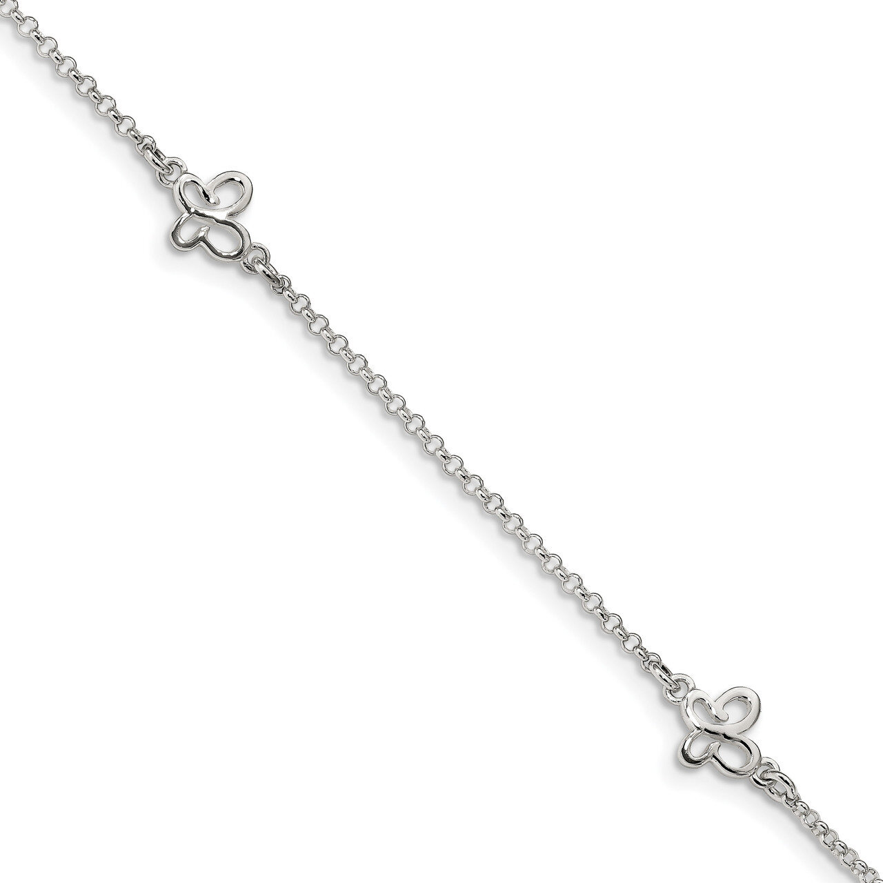 Butterfly with 1 inch Extender Anklet Sterling Silver Polished QG4201-9