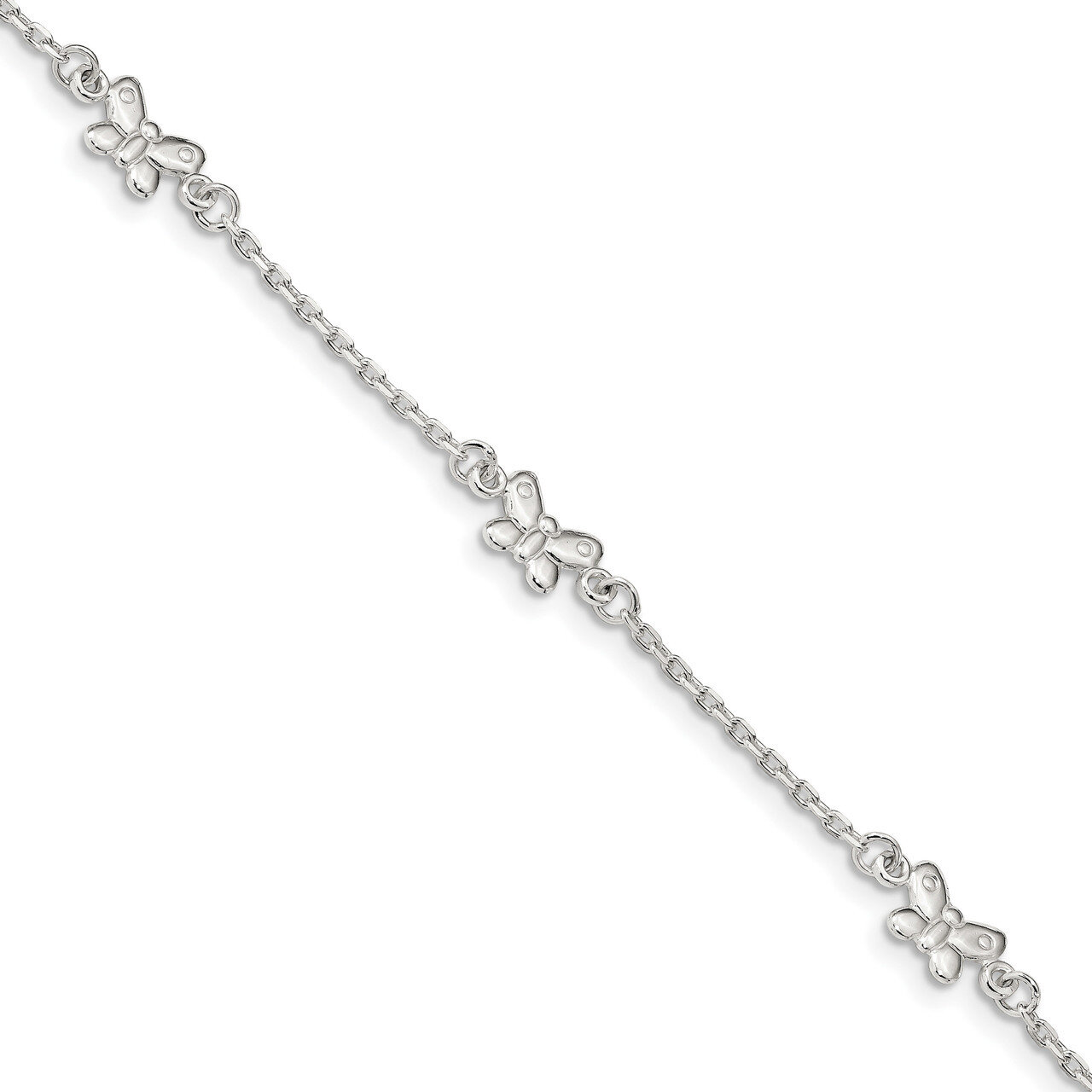 Butterfly with 1 inch Extender Anklet Sterling Silver Polished QG4204-9, MPN: QG4204-9, 886774097978