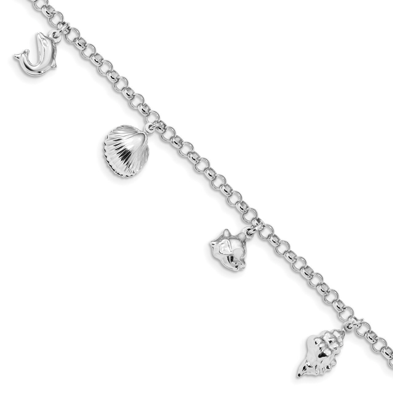 Beach Theme Charm Bracelet 7 Inch Sterling Silver Rhodium Plated QG4205-7, MPN: QG4205-7, 883957910…