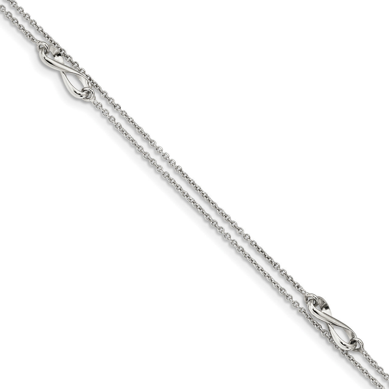 2-Strand with 1 inch Extender Infinity Anklet Sterling Silver Rhodium-plated QG4209-9