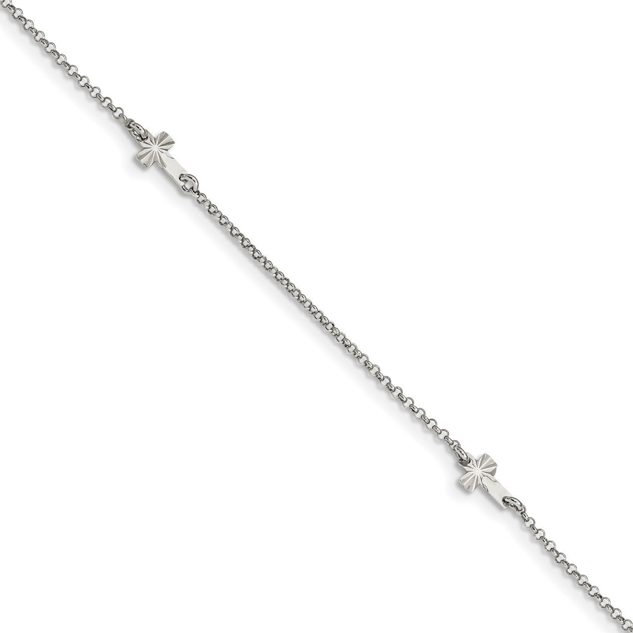 Diamond-cut Crosses with 1 inch Extender Anklet Sterling Silver Rhodium-plated QG4211-9, MPN: QG421…