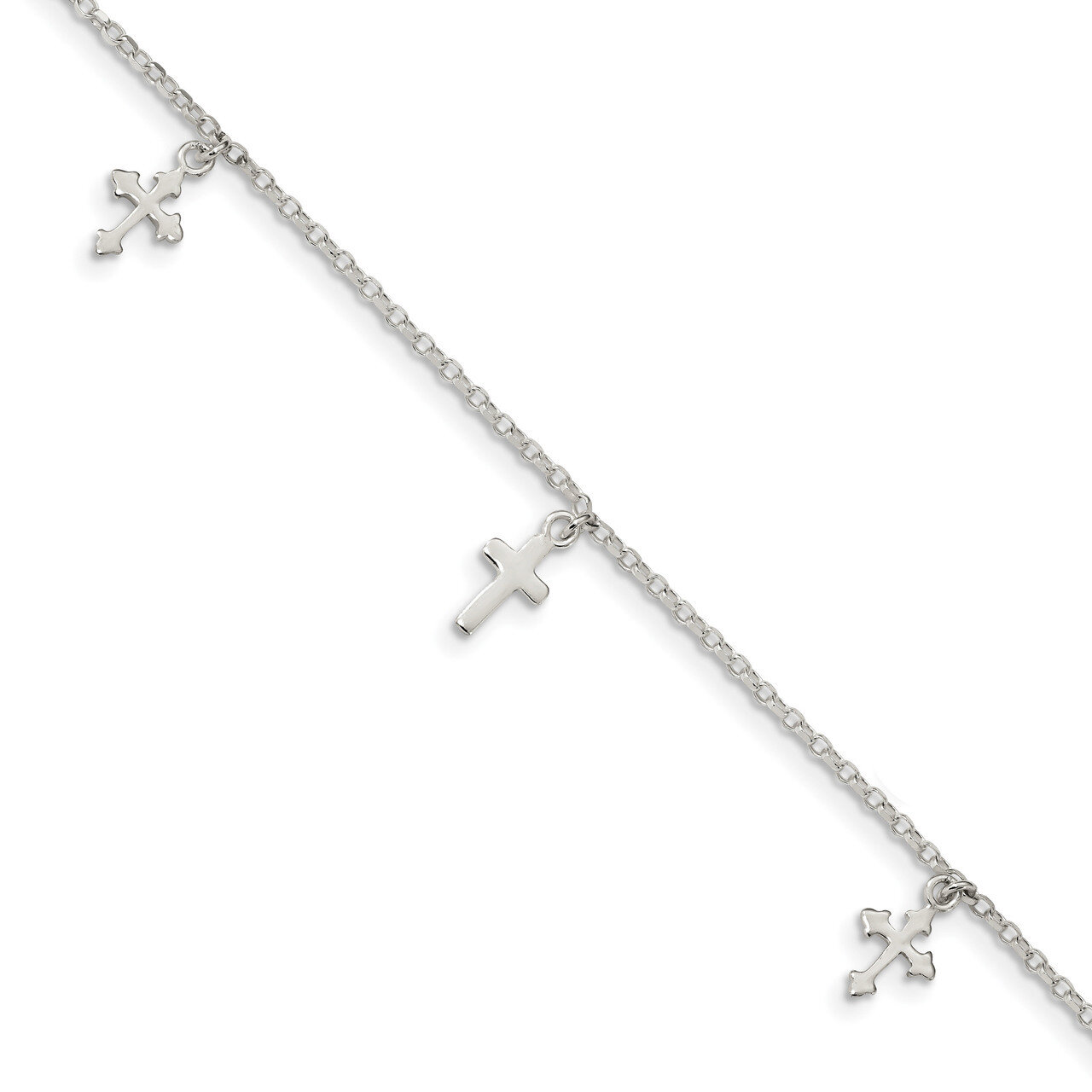 Cross Dangle with 1 inch Extender Anklet Sterling Silver Polished QG4214-9, MPN: QG4214-9, 88395795…
