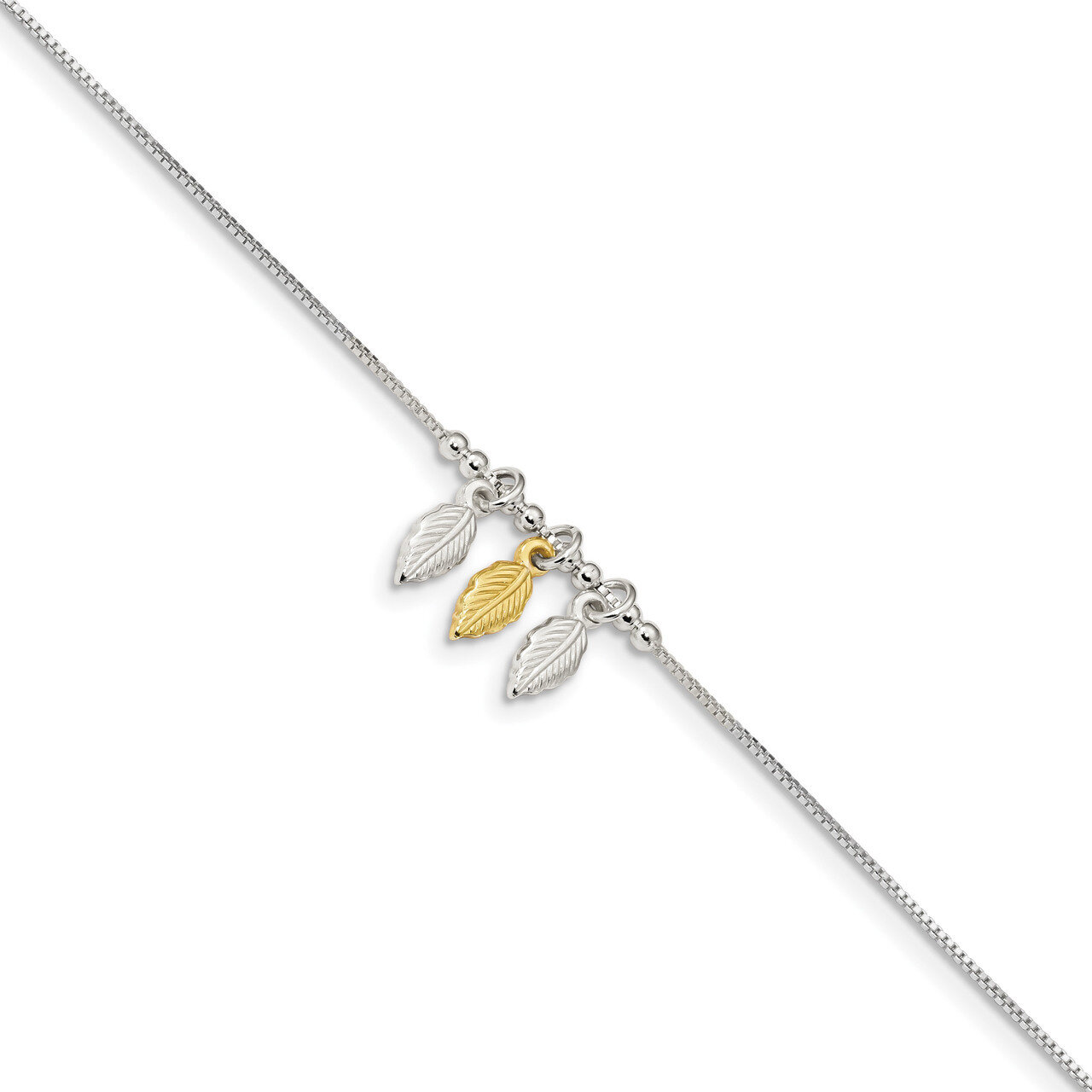 Gold-tone Polished Beaded Feather with 1in Anklet Sterling Silver QG4216-9, MPN: QG4216-9, 88677410…