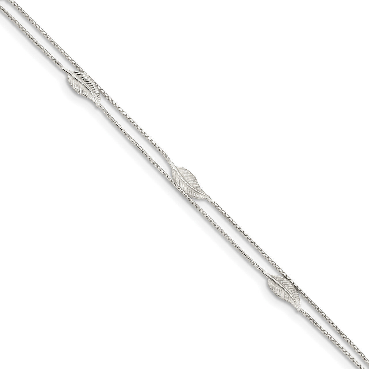 2-Strand Feather with 1 inch Extender Anklet Sterling Silver Polished QG4217-9