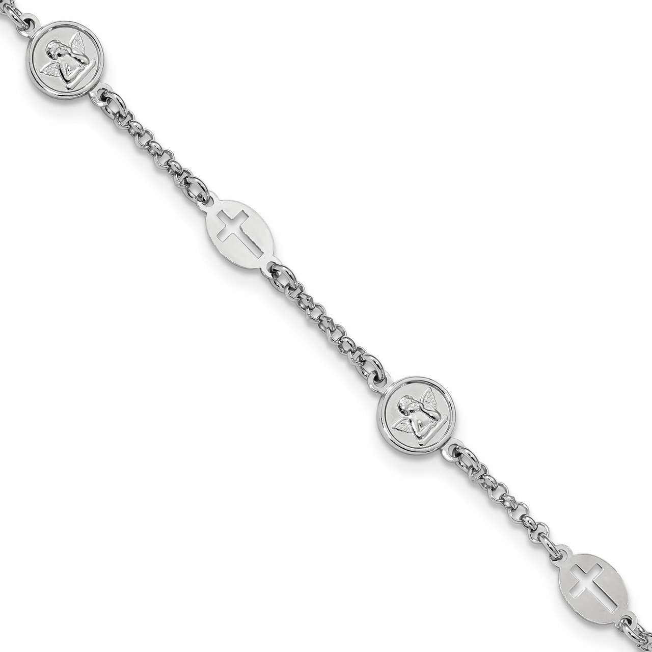 Cross & Angel Bracelet 7.5 Inch Sterling Silver Rhodium Plated QG4247-7.5