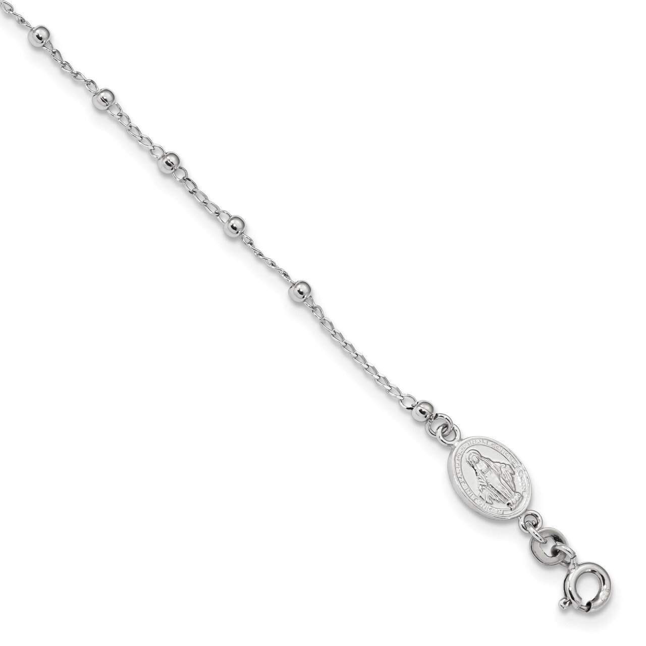 Miraculous Medal Cross with 1 inch Extender Bracelet 7 Inch Sterling Silver Rhodium-plated QG4250-7…