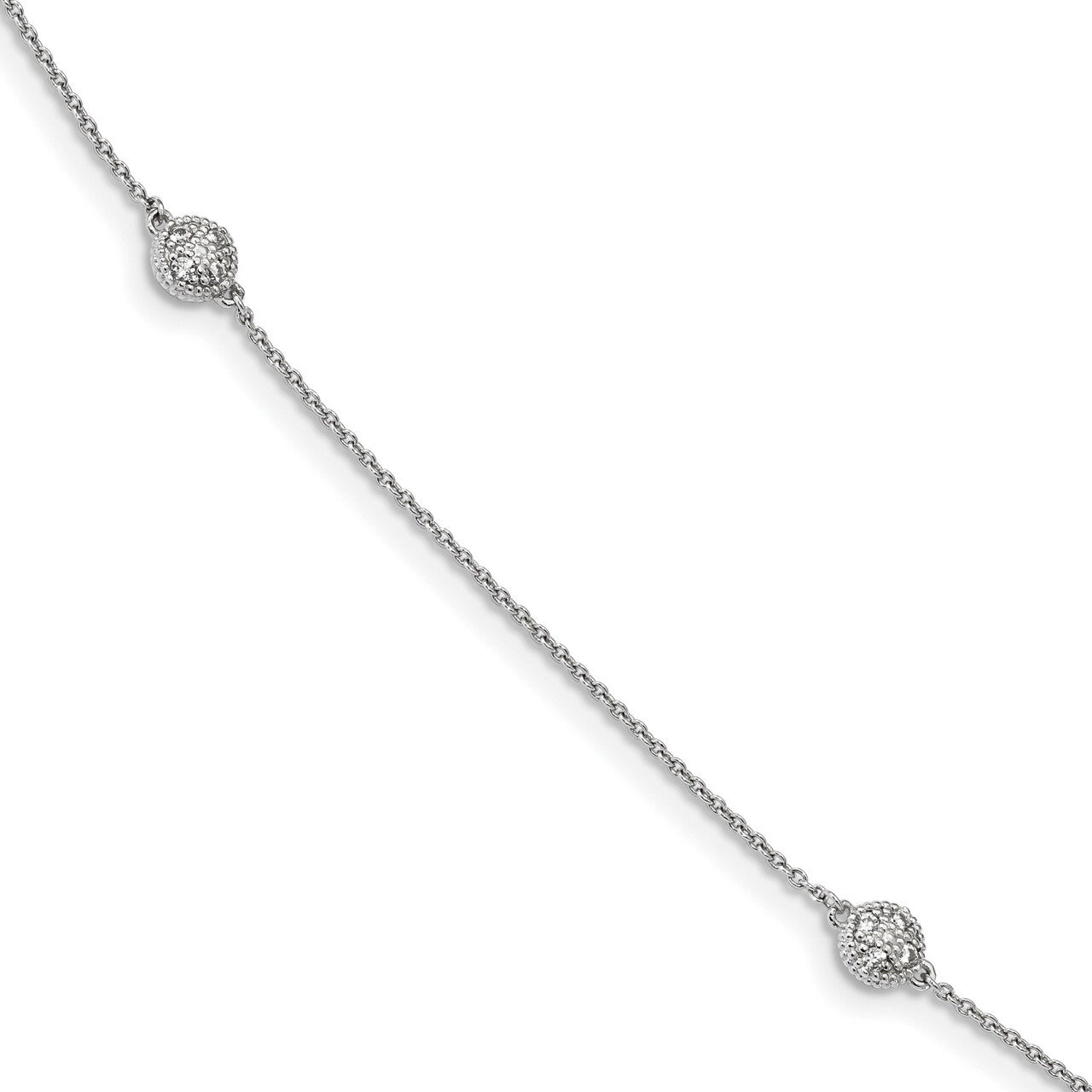 CZ Diamond Micro Pave 14-Station Necklace 36 Inch Sterling Silver Rhodium-plated QG4282-36