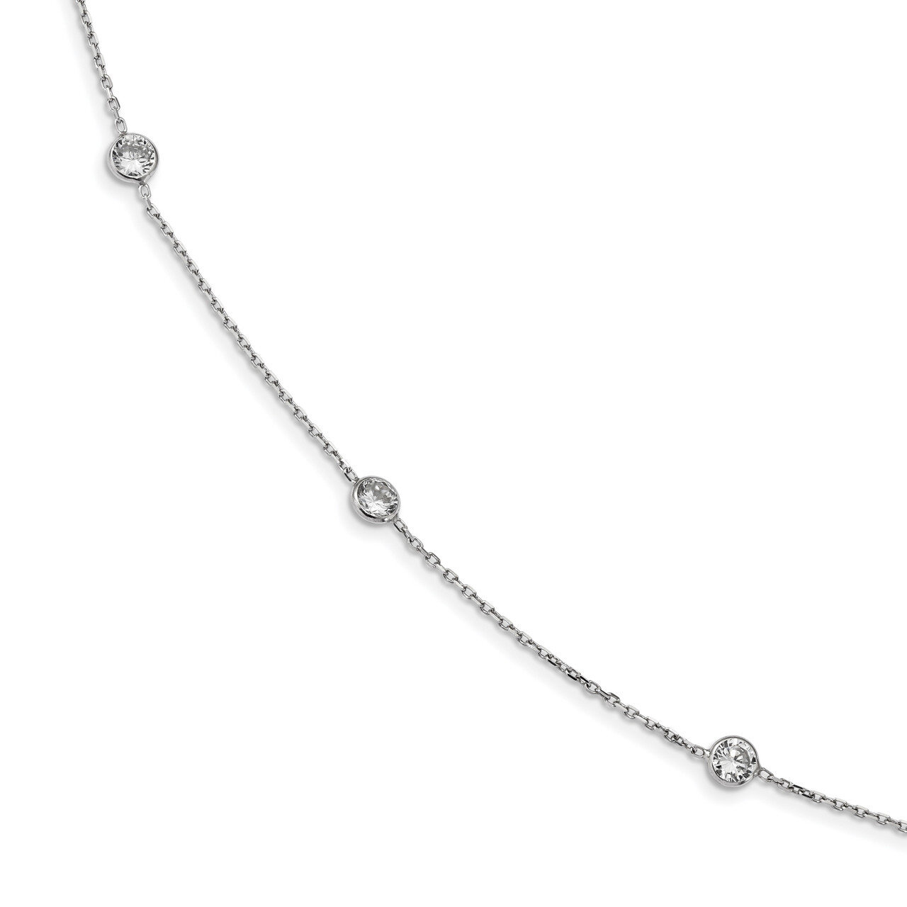 16-Station CZ Diamond Polished Necklace 35.5 Inch Sterling Silver Rhodium-plated QG4285-36
