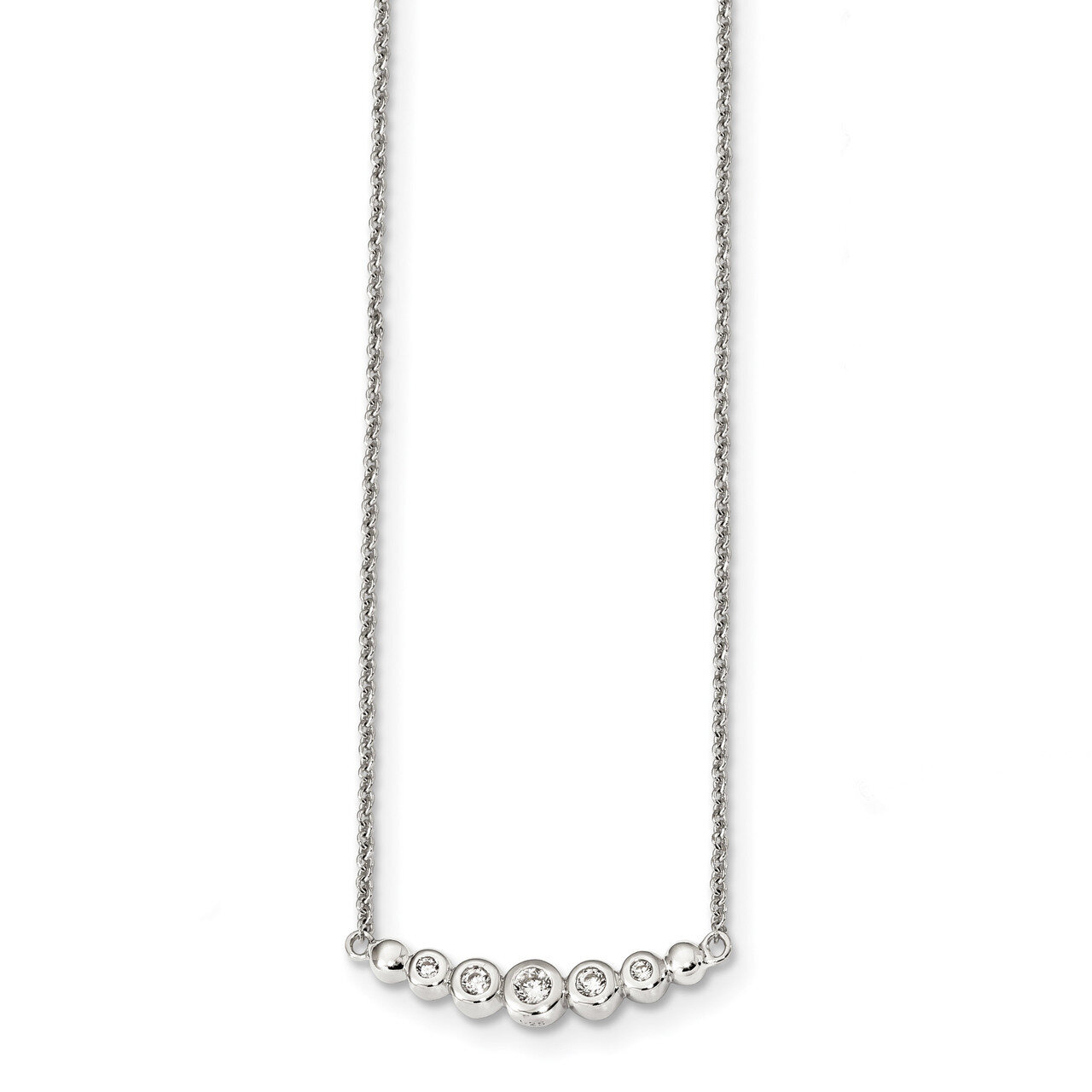 Garduated CZ Diamond Bar Necklace 18 Inch Sterling Silver QG4293-18
