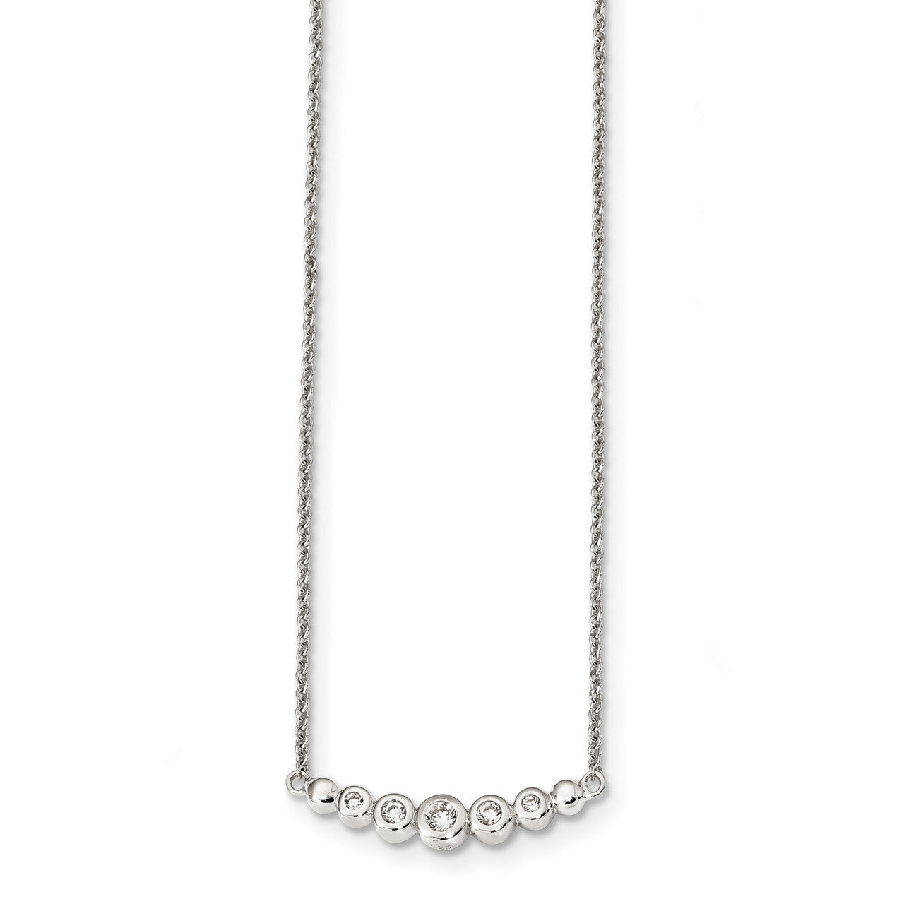 Garduated CZ Diamond Bar Necklace 18 Inch Sterling Silver QG4293-18, MPN: QG4293-18, 886774096827