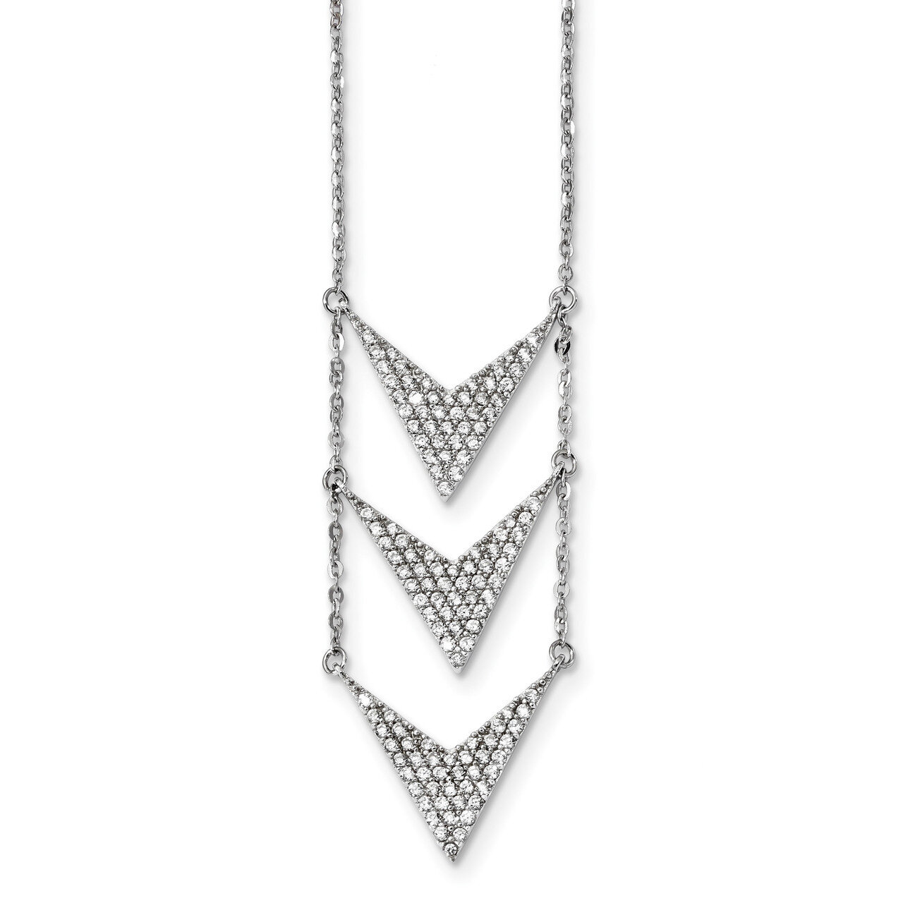 CZ Diamond Dangle Necklace 18 Inch Sterling Silver Rhodium-plated QG4300-18, MPN: QG4300-18,