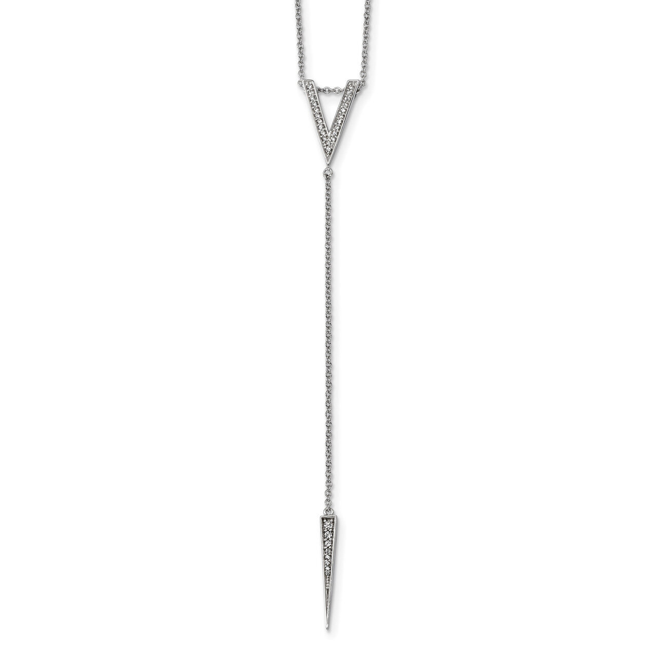 CZ Diamond Drop Necklace 18 Inch Sterling Silver Rhodium-plated QG4303-18, MPN: QG4303-18, 88395785…