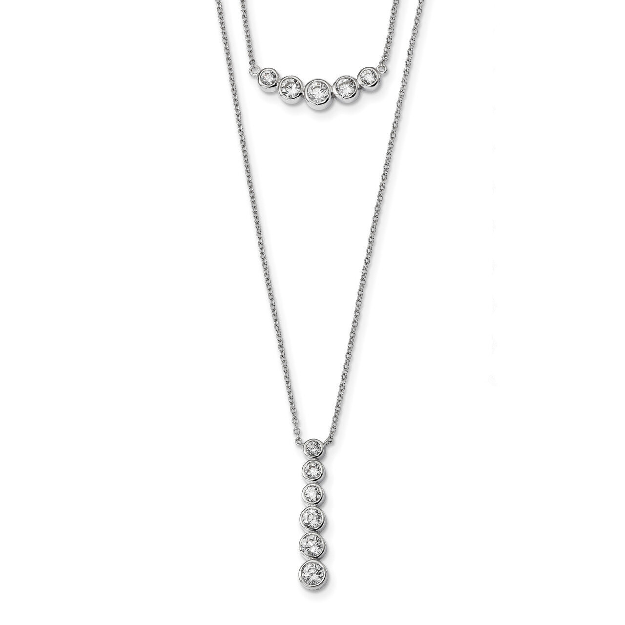 Double Strand CZ Diamond Necklace 16 Inch Sterling Silver Rhodium-plated QG4305-16