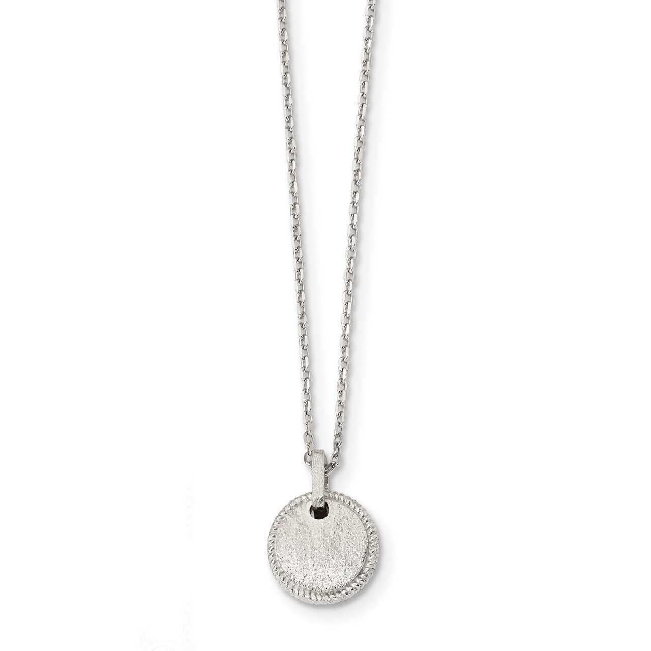 Matte Puffed Circle with 2 inch Extender Necklace 16 Inch Sterling Silver Rhodium-plated QG4311-16,…