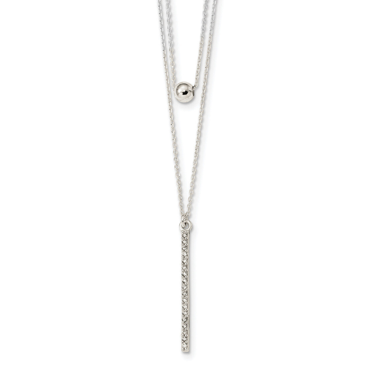 CZ Diamond Bar and Bead 2-Strand Necklace 16 Inch Sterling Silver Polished QG4312-16, MPN: QG4312-1…