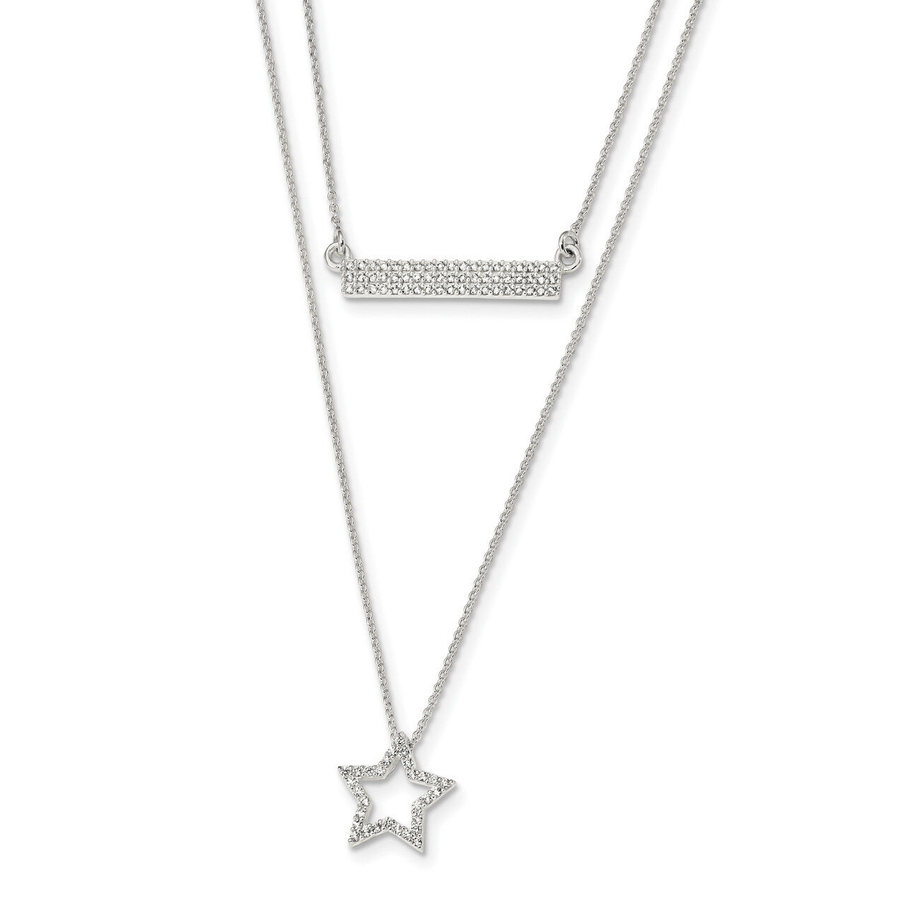 CZ Diamond Star and Bar 2-strand Necklace 16 Inch Sterling Silver Polished QG4317-16, MPN: QG4317-1…