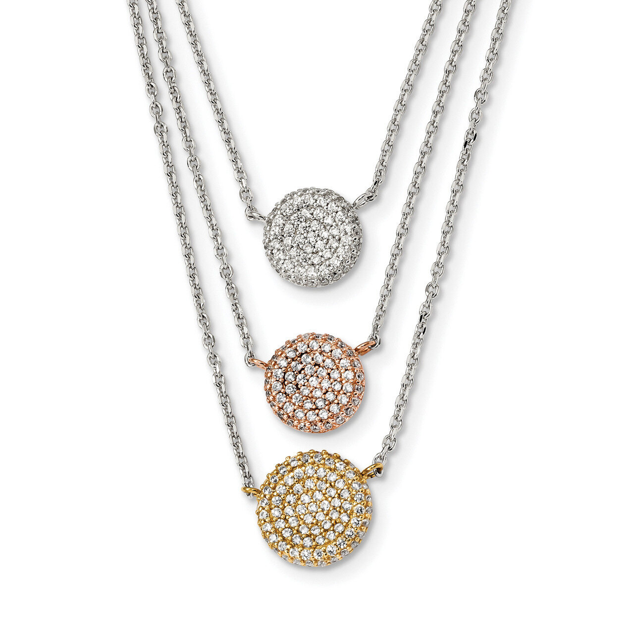 Sterling Silver Gold &amp; Rose Gold-plated CZ Diamond with 2 inch Extender Necklace 15 Inch Sterling S…