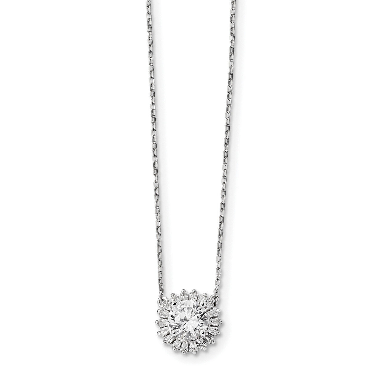CZ Diamond with 2 inch Extender Fancy Necklace 16 Inch Sterling Silver Rhodium-plated QG4334-16, MP…