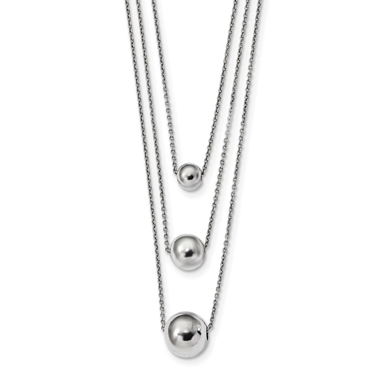 3-Strand with 2 inch Extender Polished Necklace 16 Inch Sterling Silver Rhodium-plated QG4338-16, M…