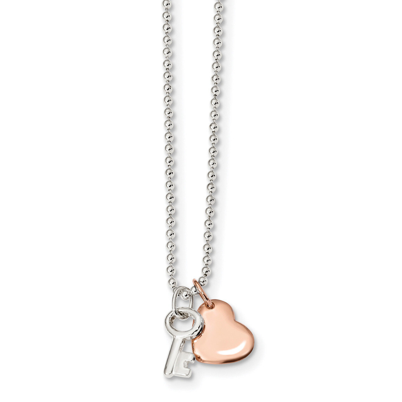 Rose-tone Heart with Key 1 Necklace 19 Inch Sterling Silver QG4351-19