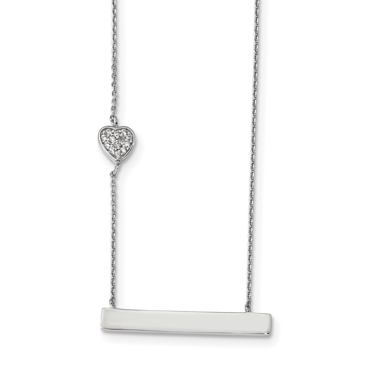 CZ Diamond Heart with 2 inch Extender Bar Necklace 16 Inch Sterling Silver Rhodium-plated QG4357-16