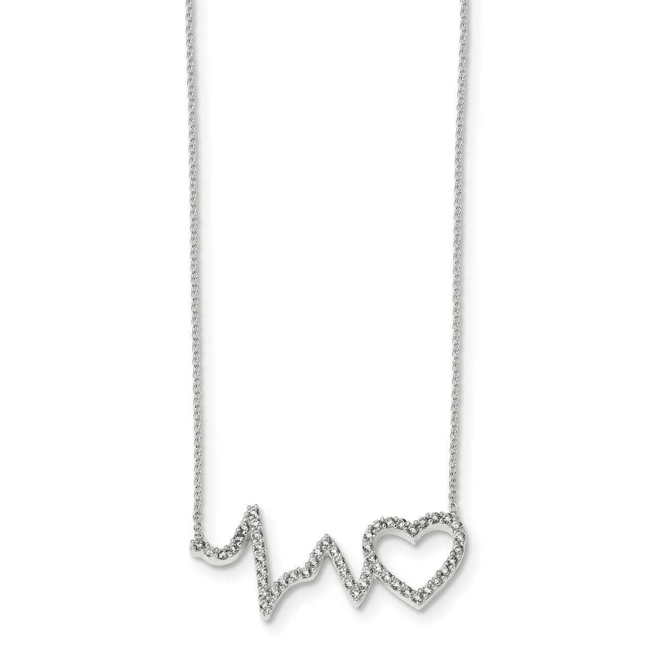 CZ Diamond Heartbeat Necklace 18 Inch Sterling Silver Polished QG4367-18, MPN: QG4367-18, 886774122…