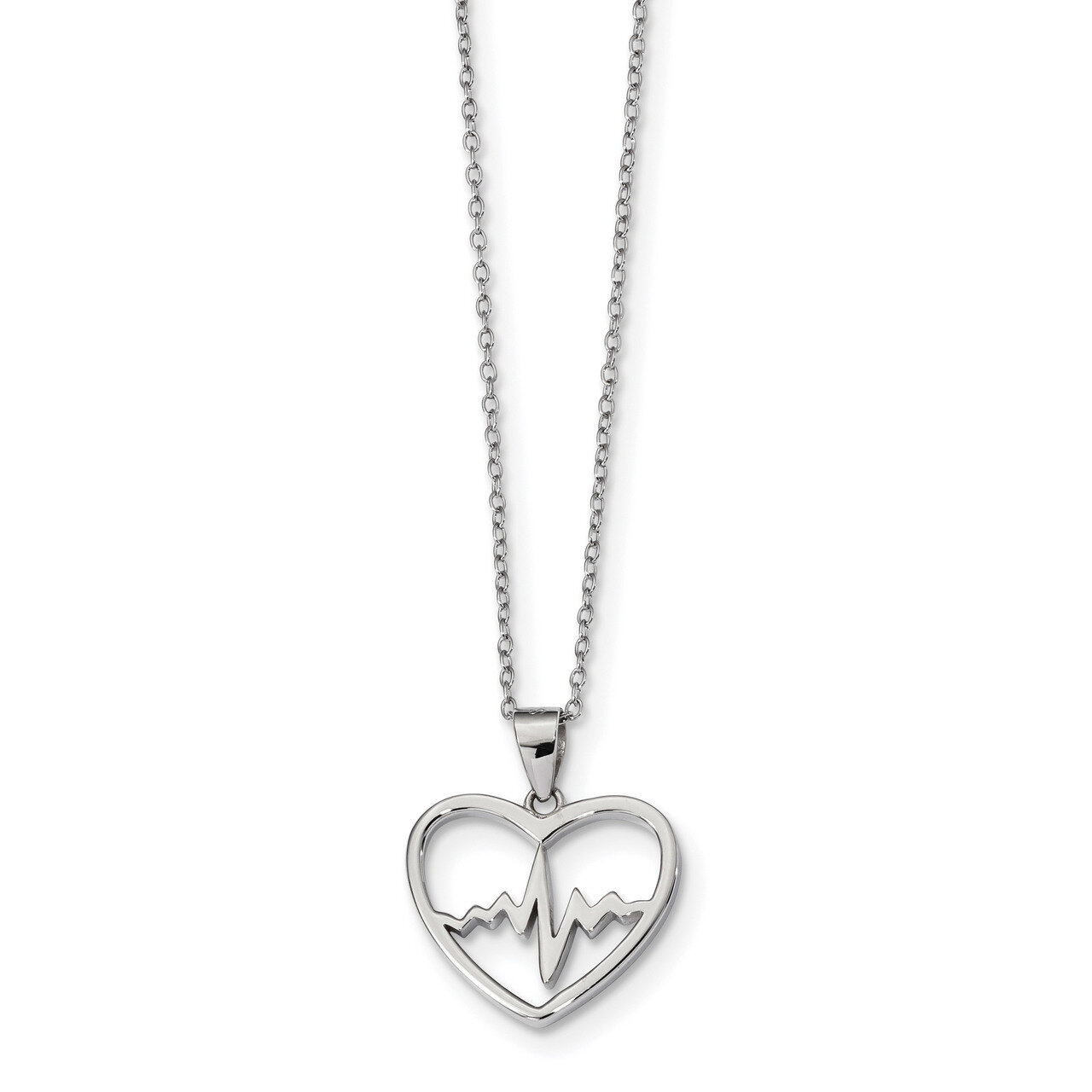 Heartbeat in Heart with 2 inch ext. Necklace 16 Inch Sterling Silver Rhodium-plated QG4369-16, MPN:…