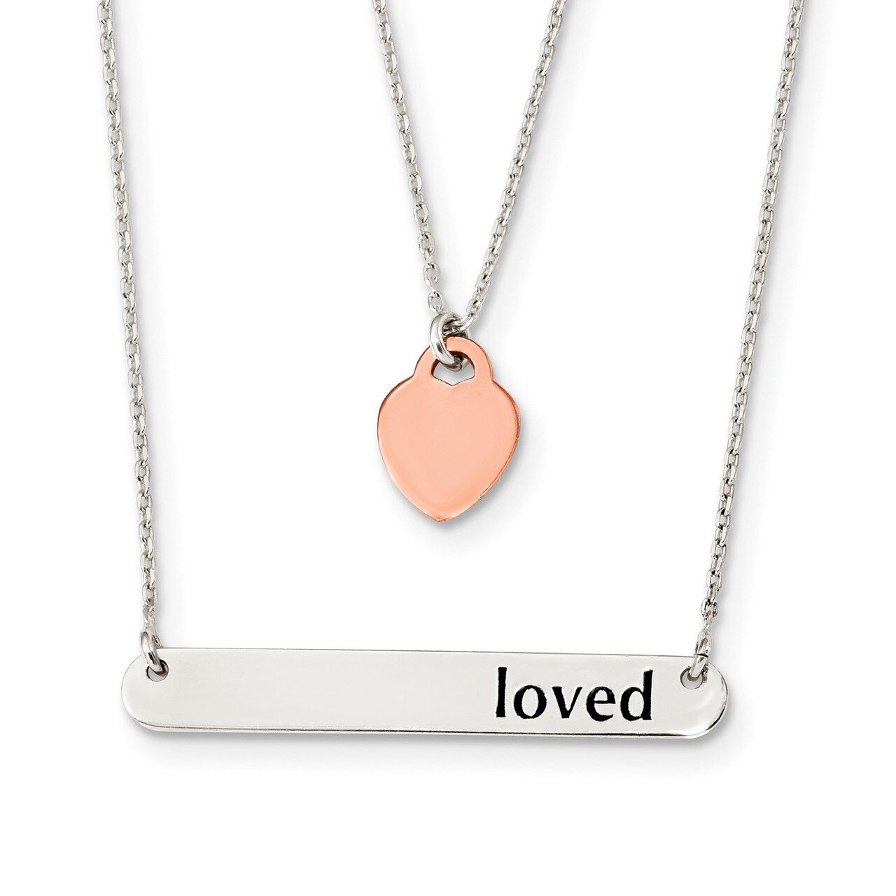 Rose-tone Heart &amp; Enameled Loved Bar Necklace 16 Inch Sterling Silver QG4376-16, MPN: QG4376-16, 88…