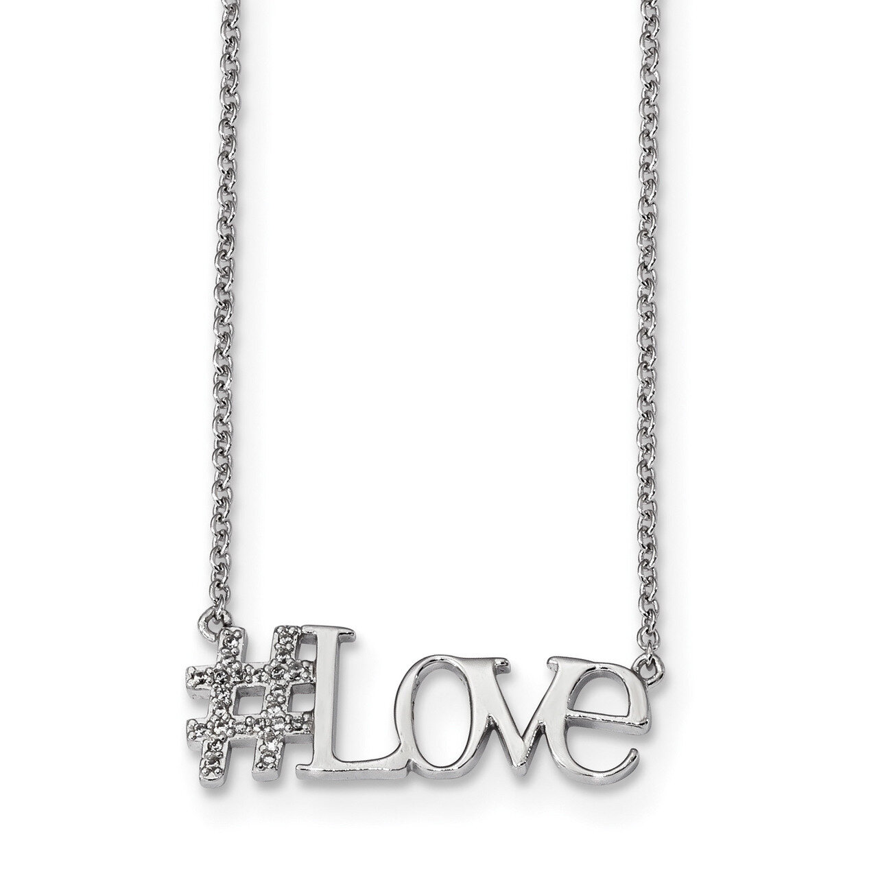 CZ Diamond Hashtag Love Necklace 18 Inch Sterling Silver Rhodium-plated QG4382-18, MPN: QG4382-18, …