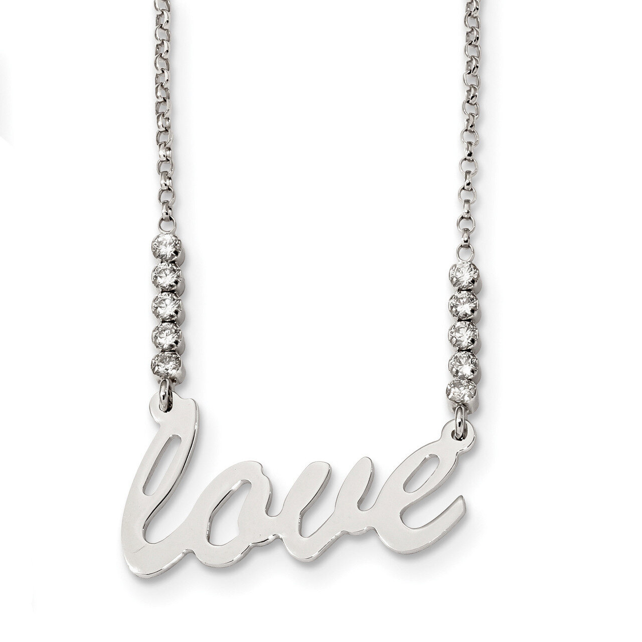 CZ Diamond Polished Love Necklace 18 Inch Sterling Silver QG4383-18, MPN: QG4383-18,