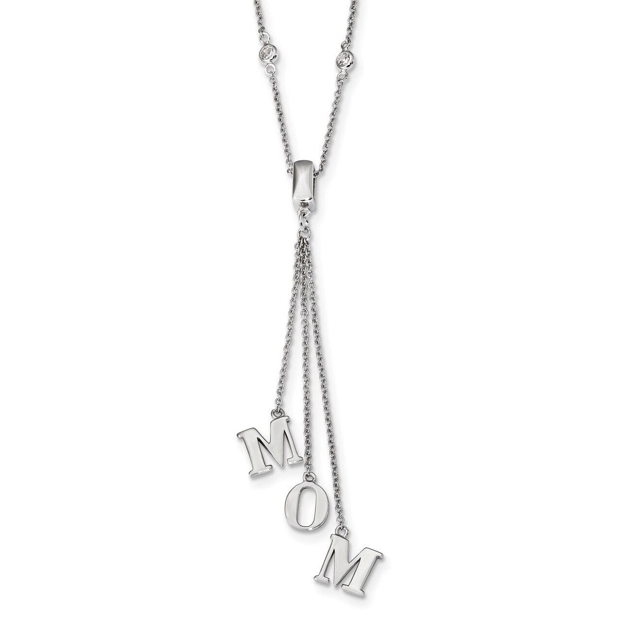 CZ Diamond with 2 inch Extender MOM Y-Necklace 16 Inch Sterling Silver Rhodium-plated QG4388-16