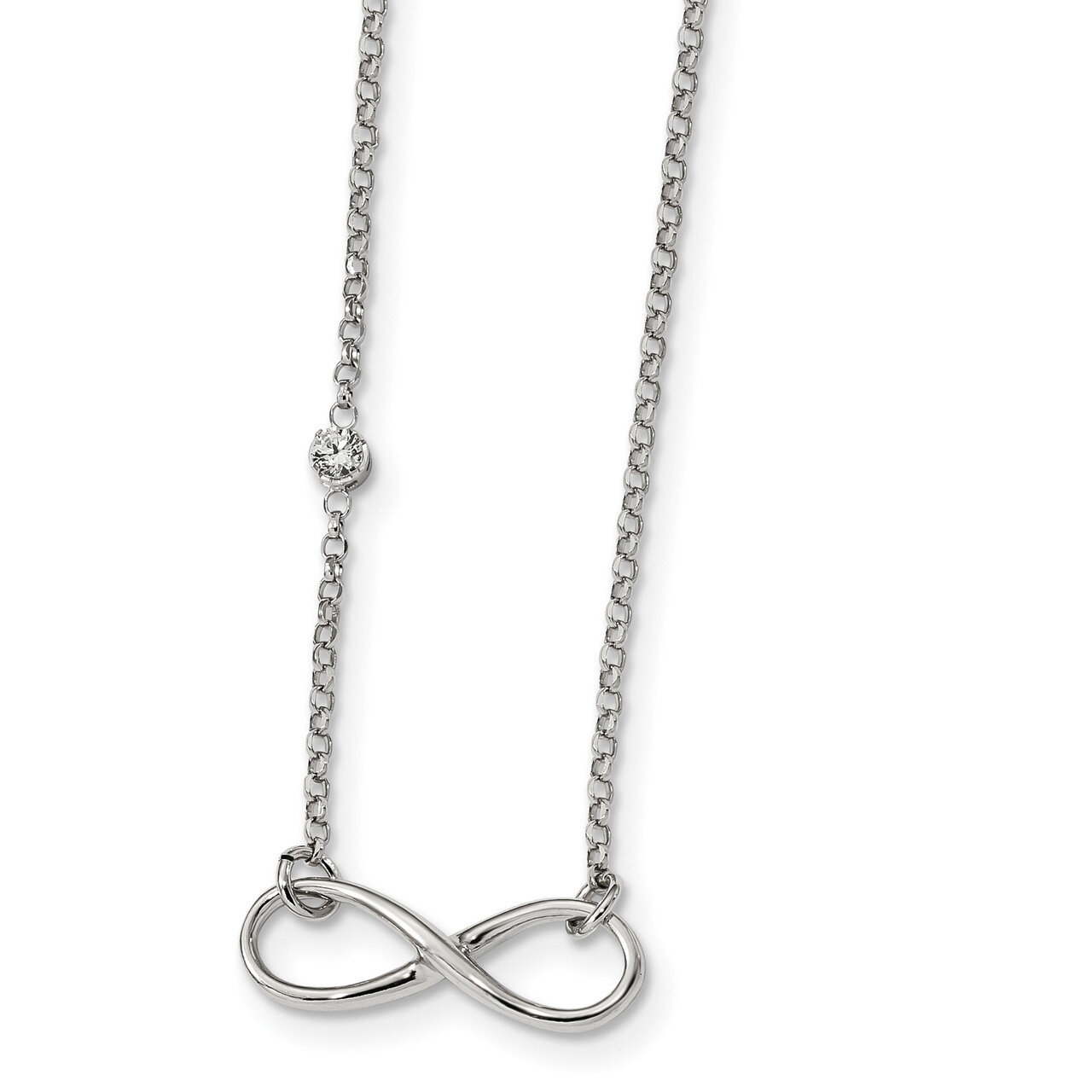 CZ Diamond Infinity Knot Necklace 18 Inch Sterling Silver Rhodium-plated QG4395-18