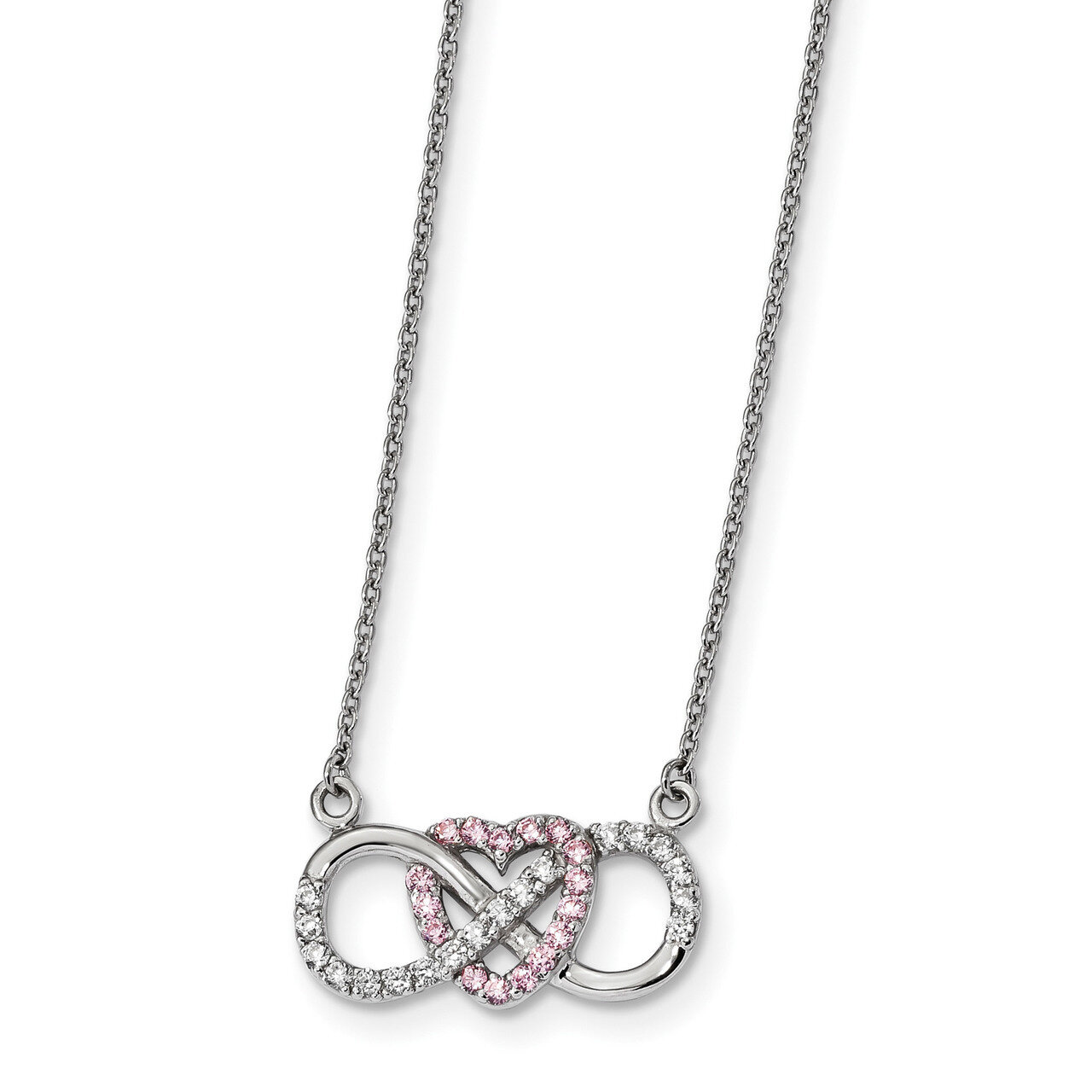 CZ Diamond Heart Infinity Symbol Necklace 16 Inch Sterling Silver Rhodium-plated QG4396-16, MPN: QG…