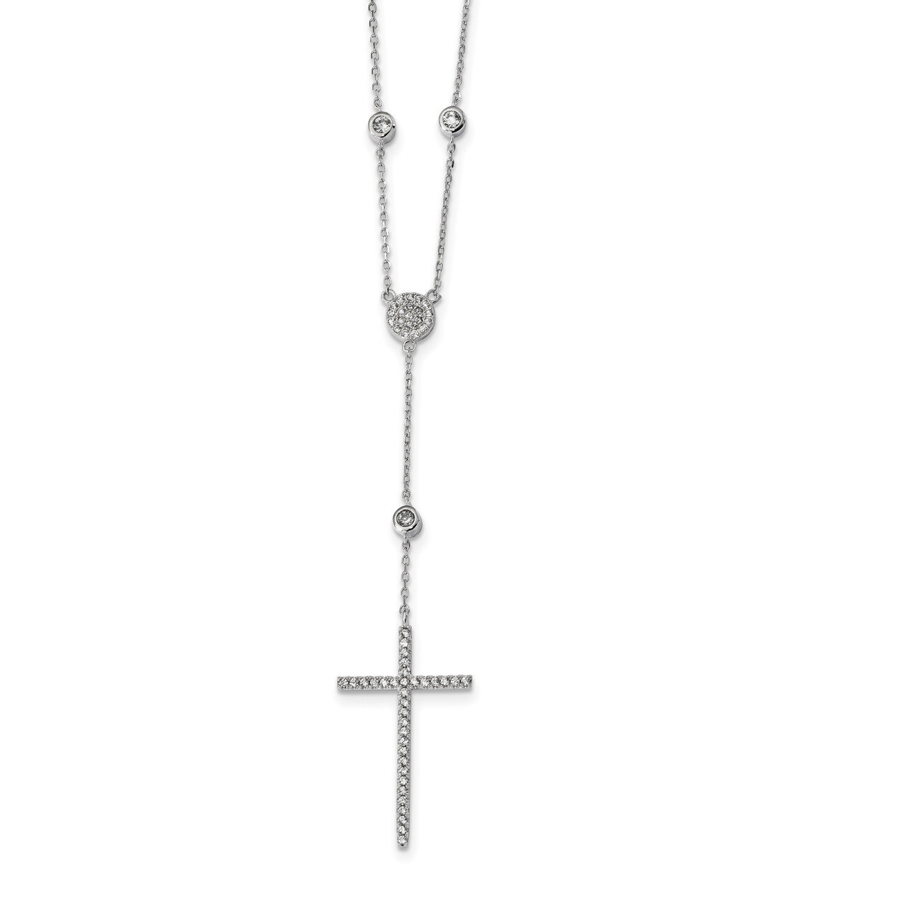 CZ Diamond Cross Drop Necklace 18 Inch Sterling Silver Rhodium-plated QG4402-18