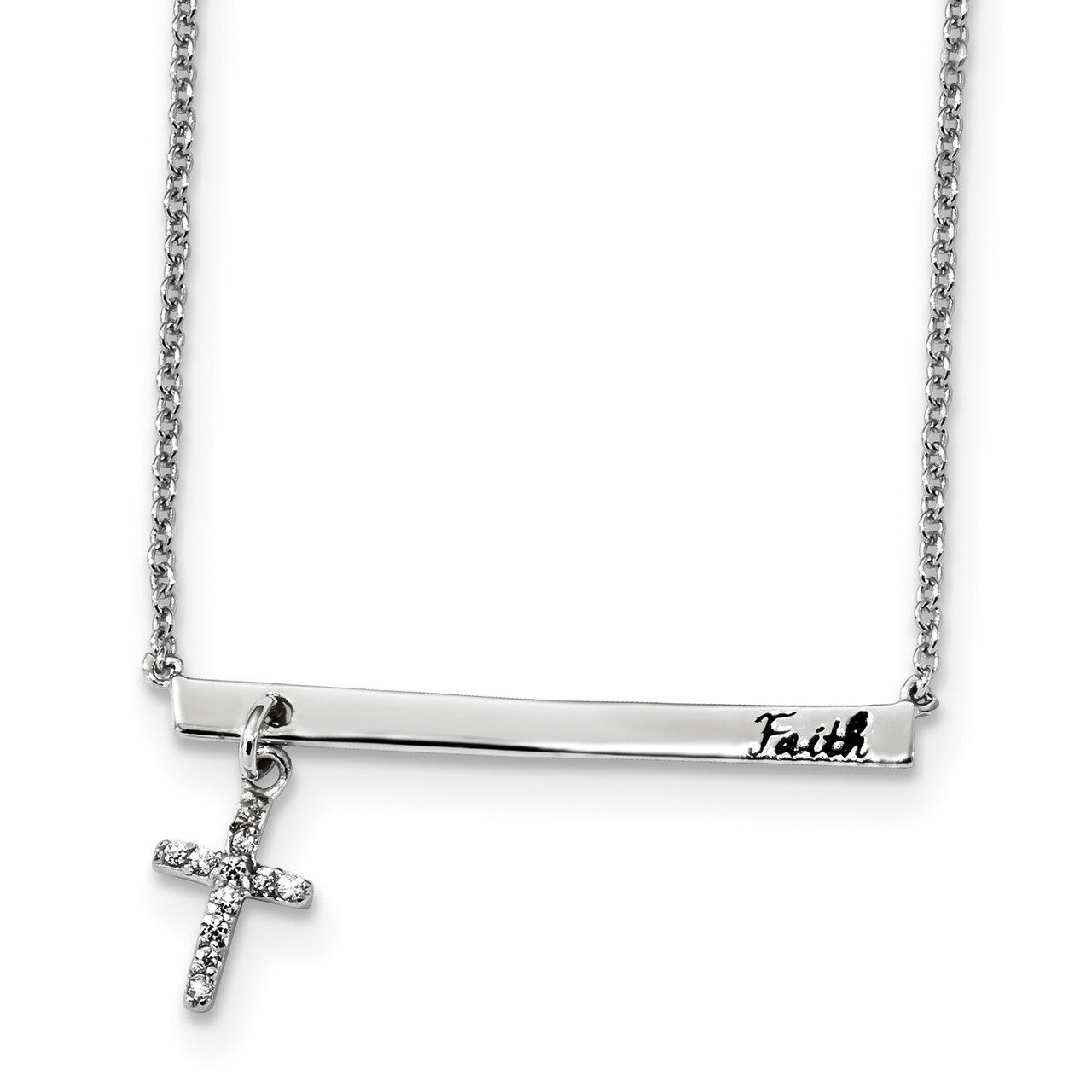CZ Diamond Black Oxidation Cross Faith Necklace 16 Inch Sterling Silver Rhodium-plated QG4413-16, M…