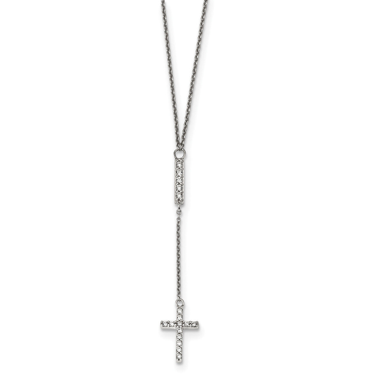 CZ Diamond Cross Necklace 16 Inch Sterling Silver QG4414-16, MPN: QG4414-16, 883957948621