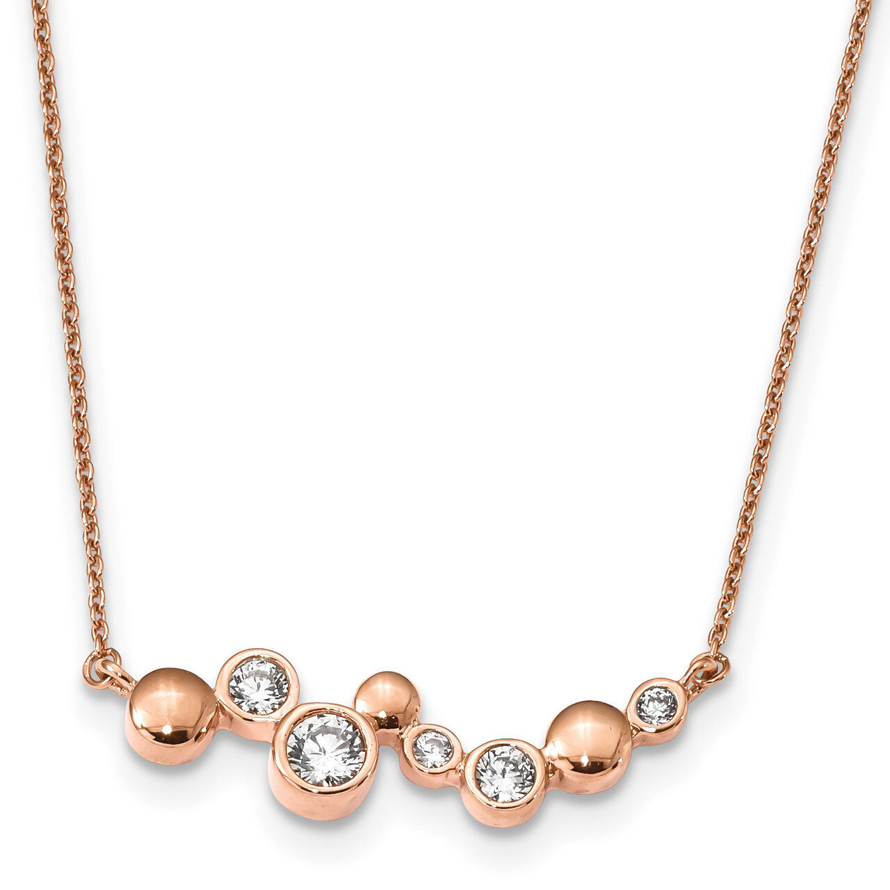 CZ Diamond with 1 inch Extender Fancy Bar Necklace 16 Inch Sterling Silver Rose Gold-plated QG4418-…