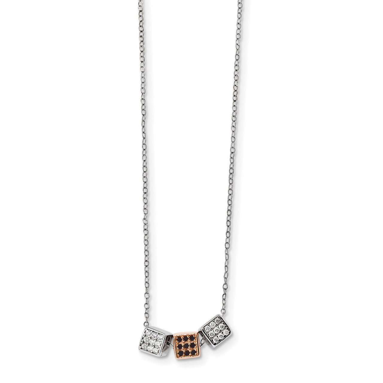 Rose-tone with Black Onyx CZ Diamond Necklace 16.5 Inch Sterling Silver Rhodium QG4421-16.5