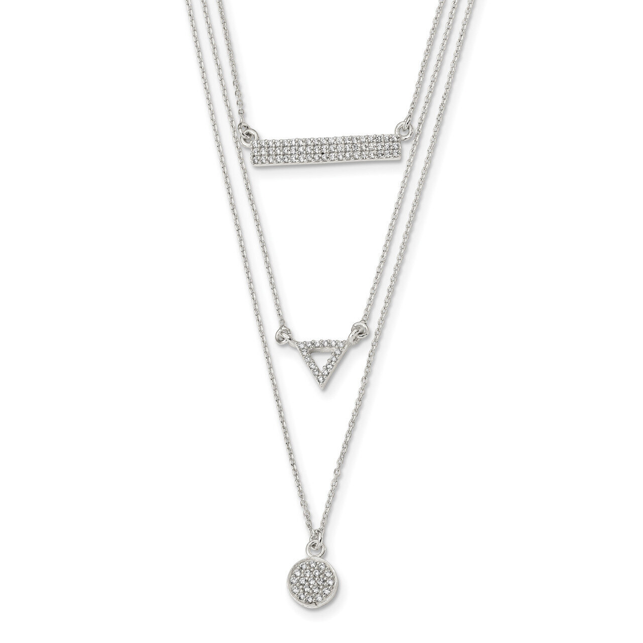 CZ Diamond Circle Triangle and Bar Necklace 16 Inch Sterling Silver Polished QG4427-16, MPN: QG4427…