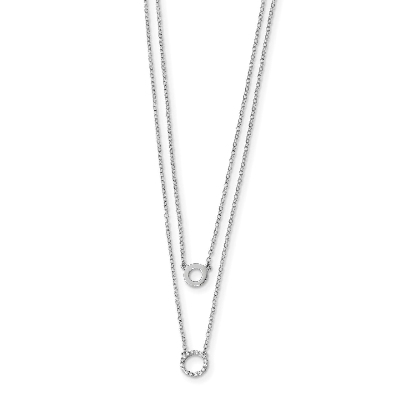 CZ Diamond Circles with 2 inch Extender Necklace 15 Inch Sterling Silver Rhodium-plated QG4430-15, …