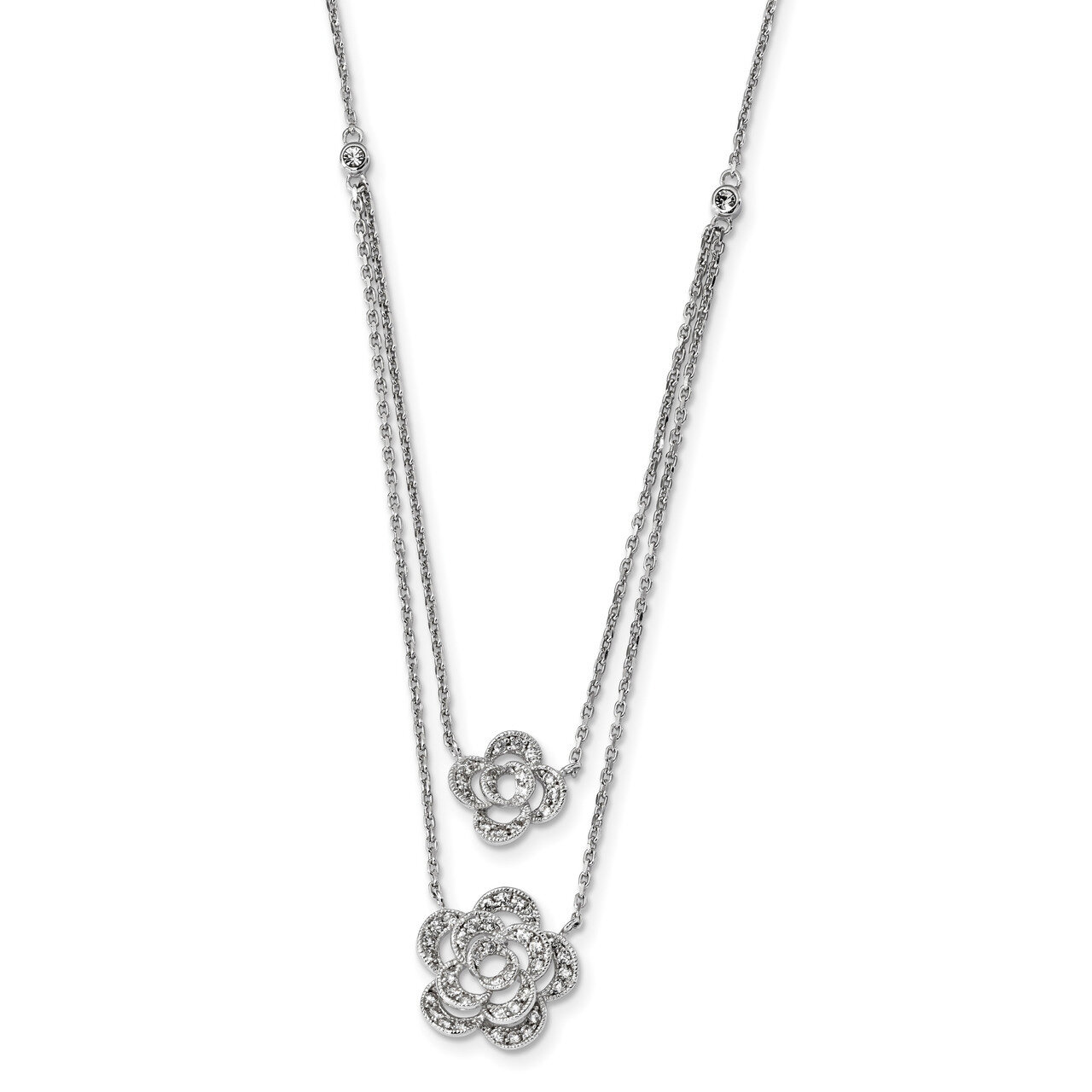 Multi-Strand CZ Diamond with 2 inch Extender Floral Necklace 15 Inch Sterling Silver Rhodium QG4462…